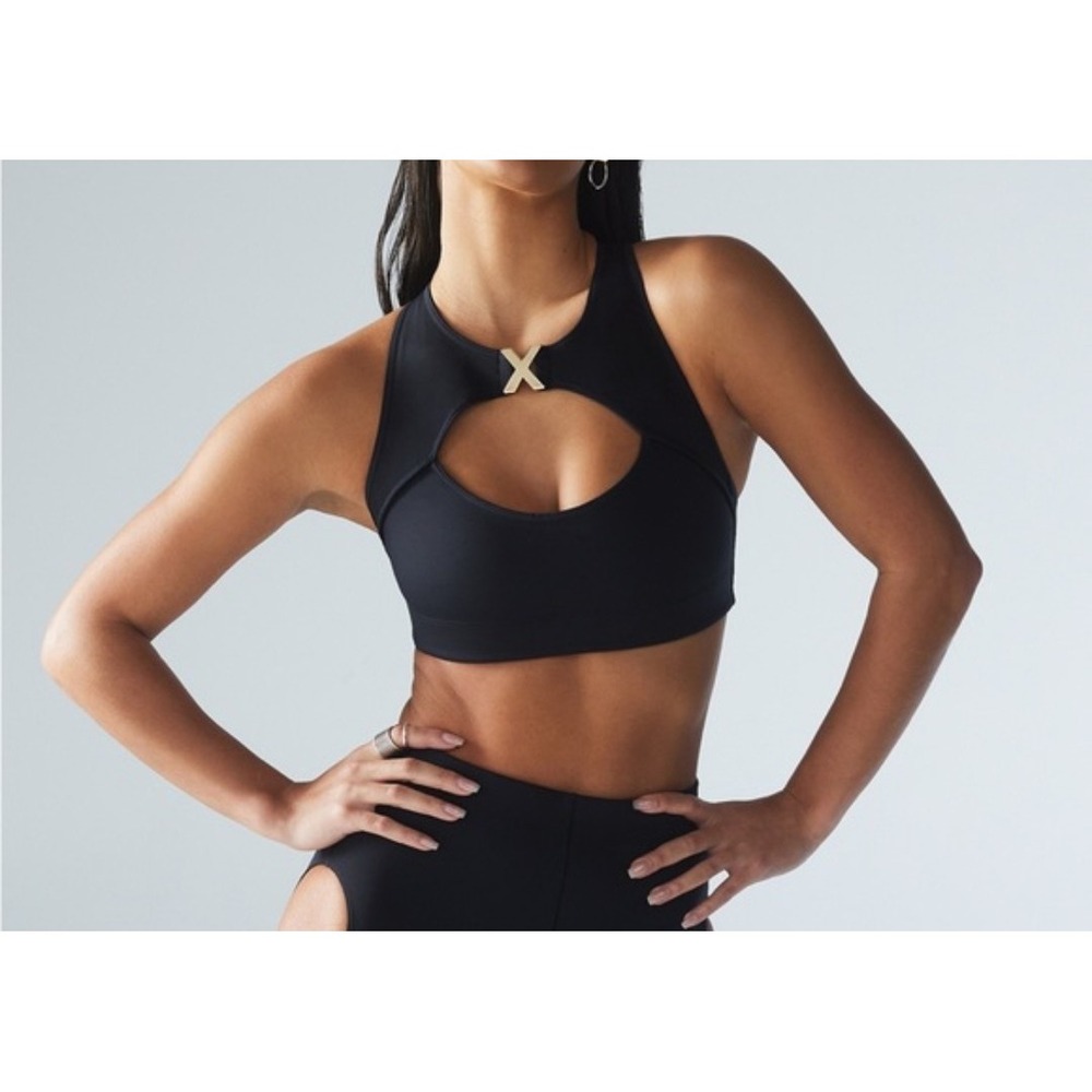 Savage X Fenty Sport Bra 2X Black NEW Front Cutout Gold X Hardware High Impact
